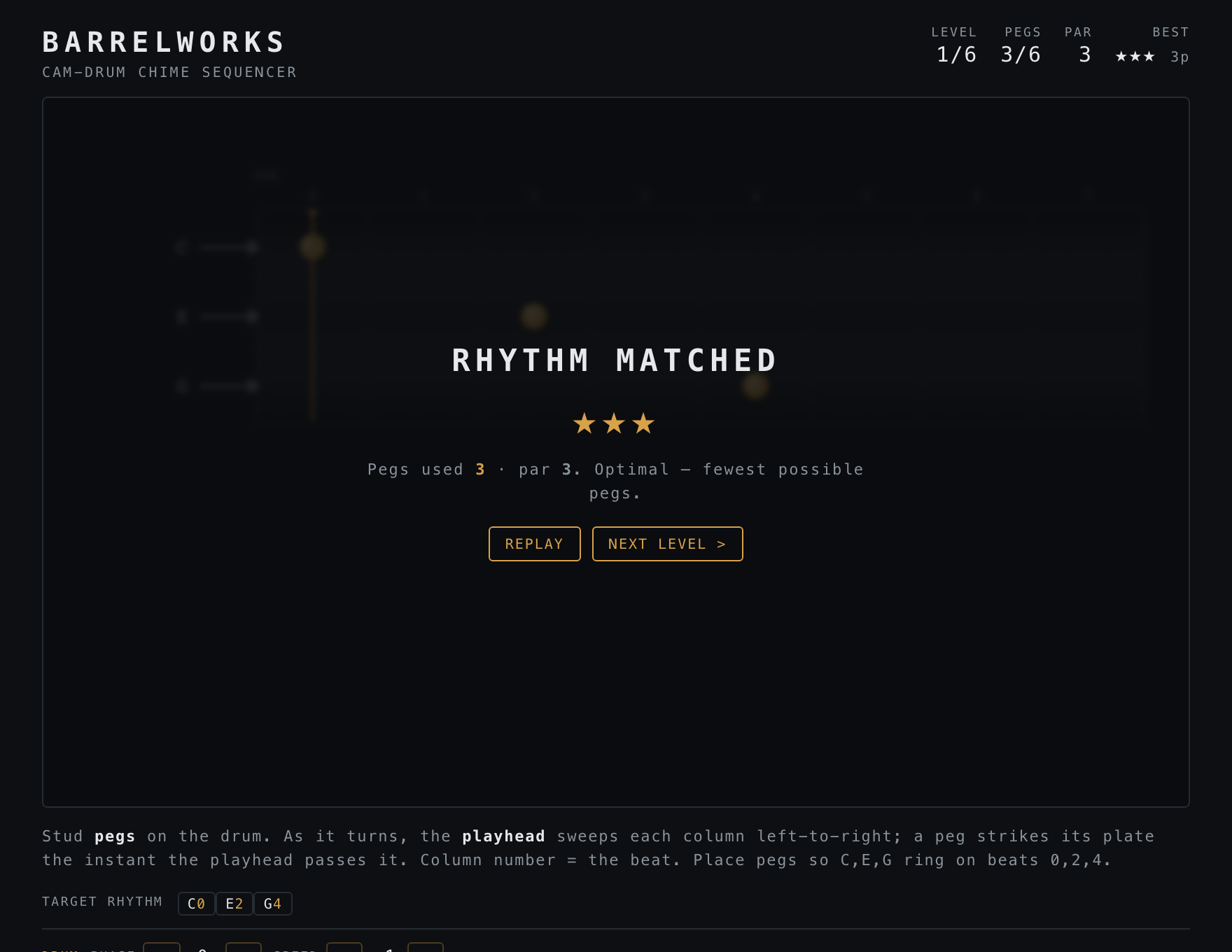 Barrelworks — Solved stage of play