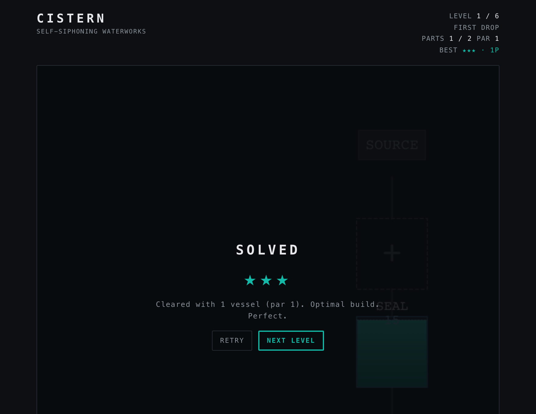 Cistern — Solved stage of play
