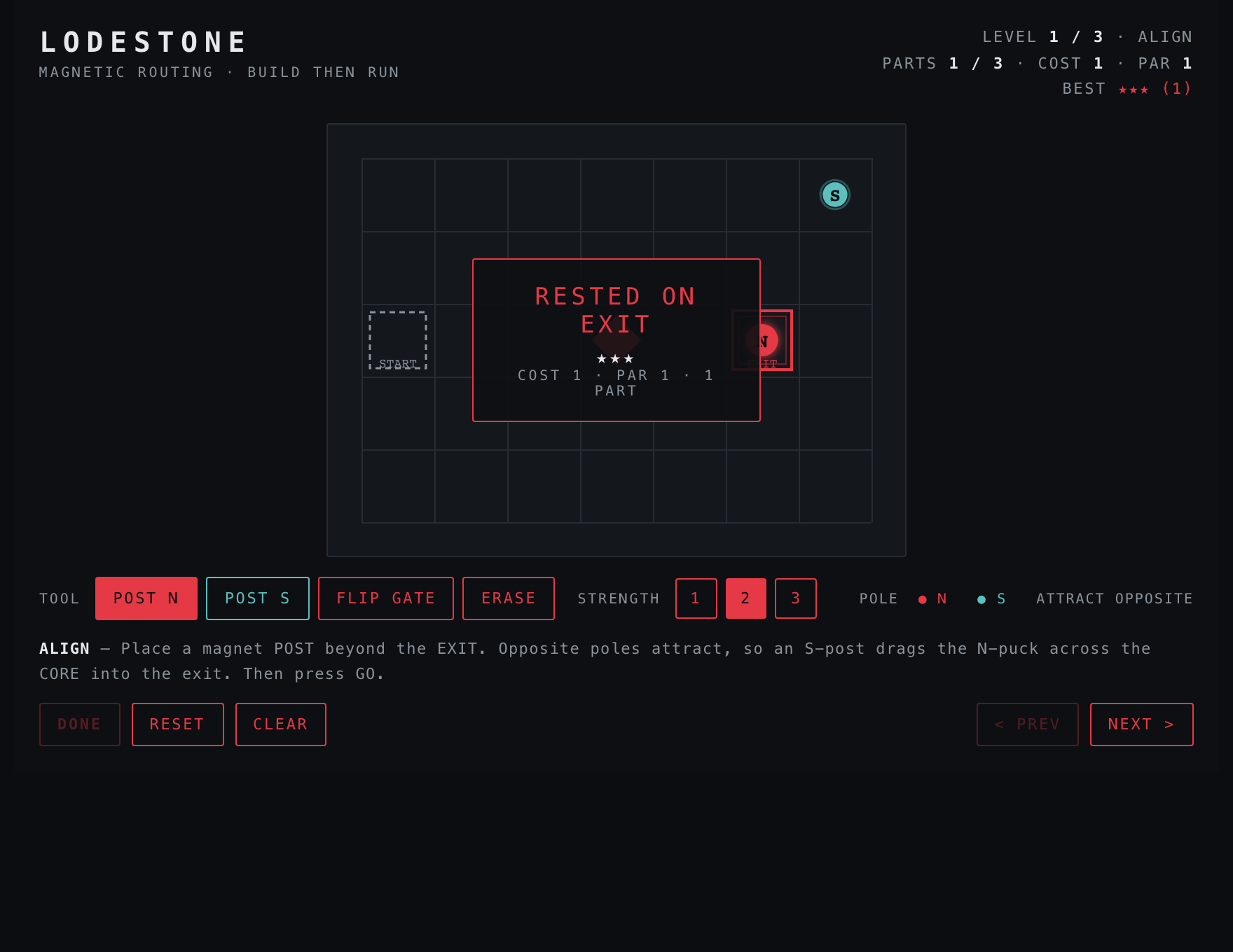 Lodestone — Solved stage of play