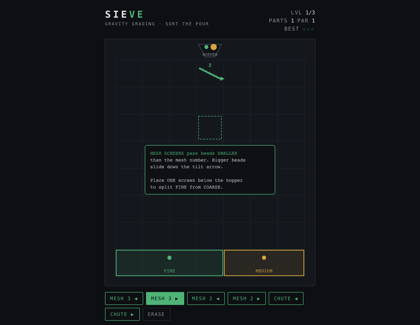 Sieve — Assembled stage of play