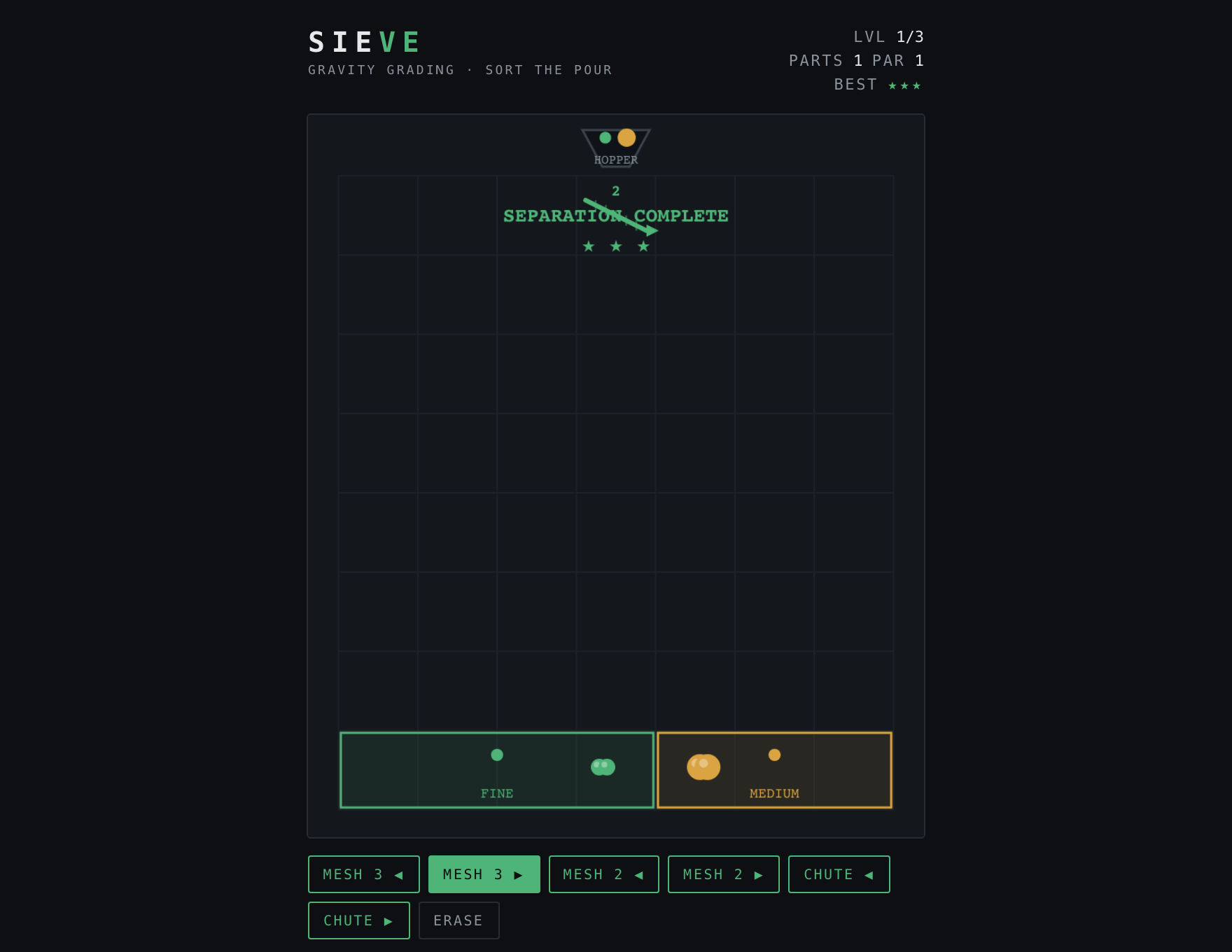 Sieve — Solved stage of play
