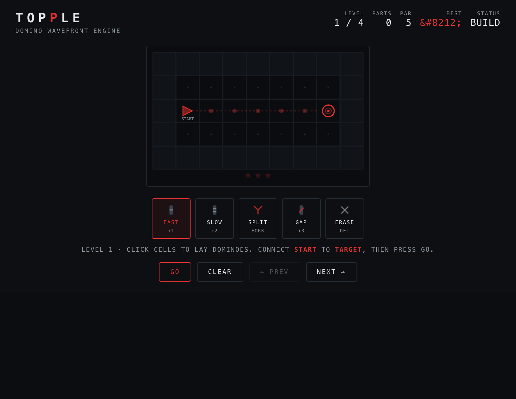 Topple — Build stage of play