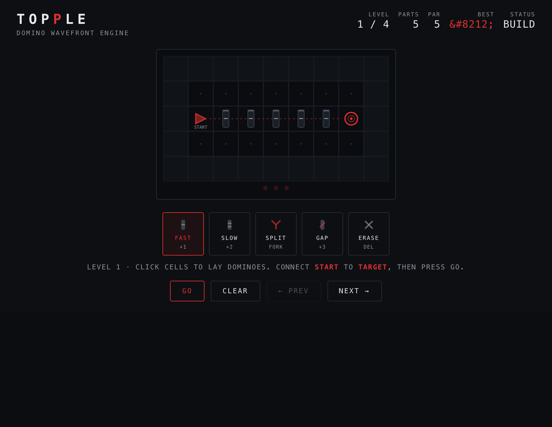 Topple — Assembled stage of play