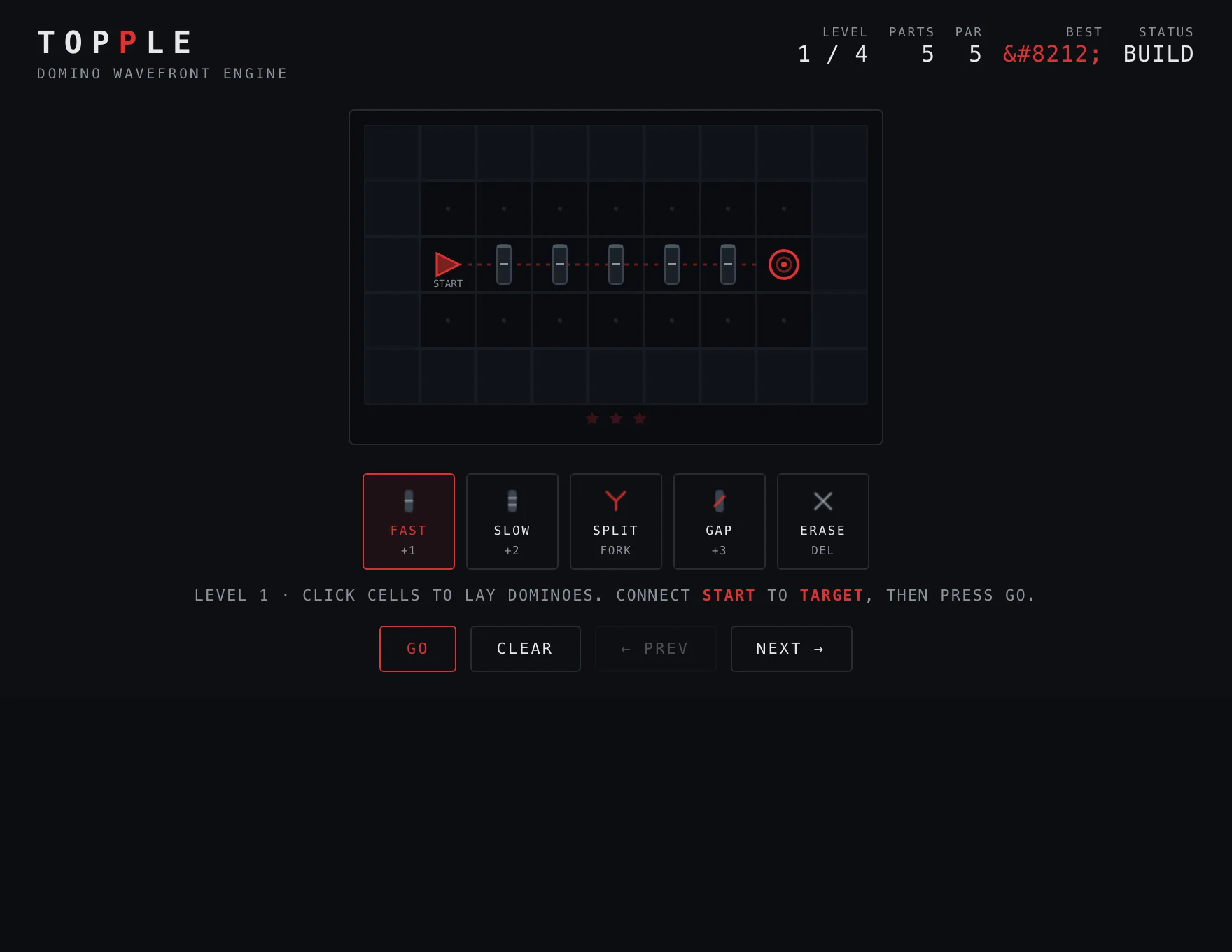 Topple — Assembled stage of play