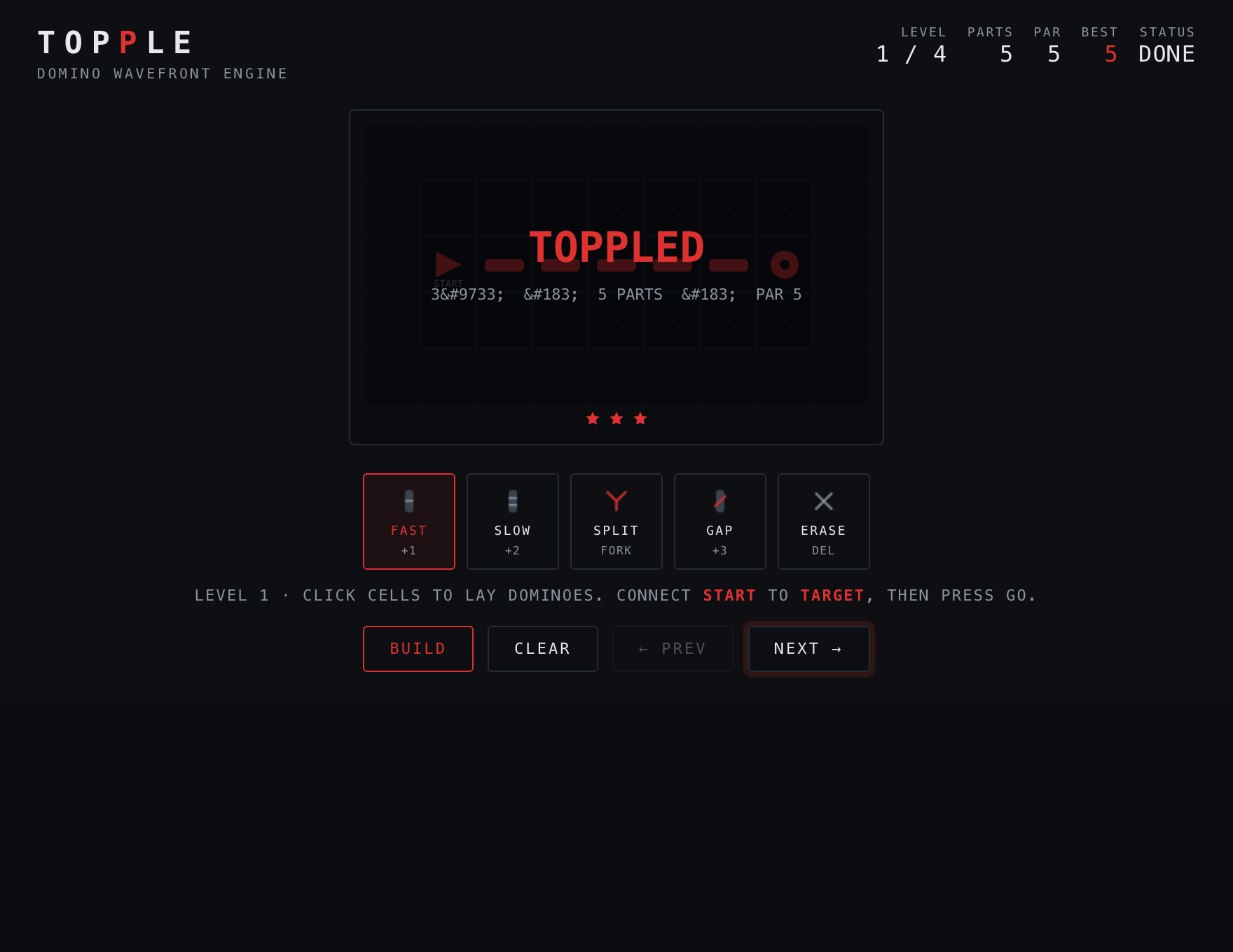 Topple — Solved stage of play