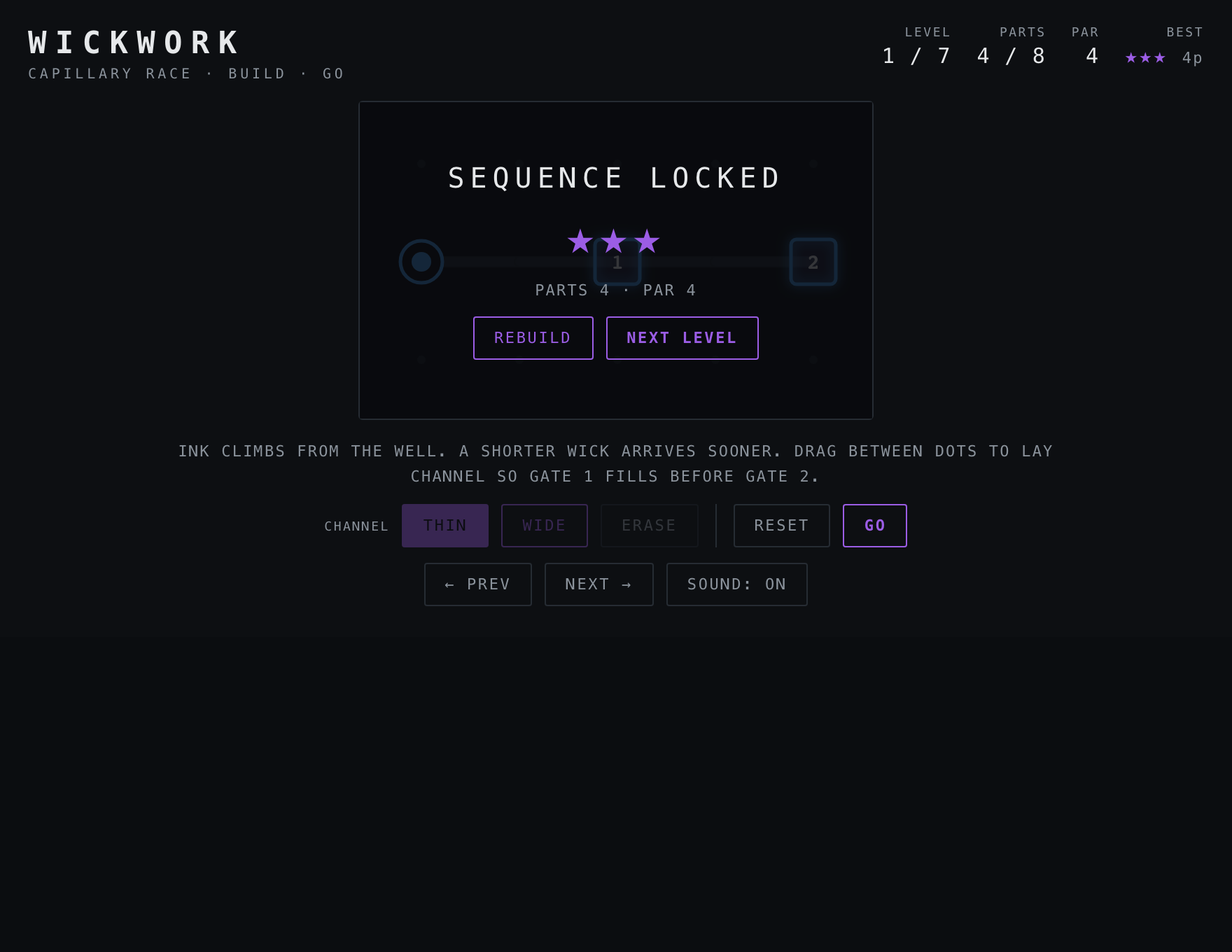 Wickwork — Solved stage of play